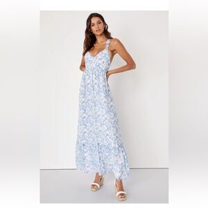 Lulus my love story white floral print tie-back maxi dress